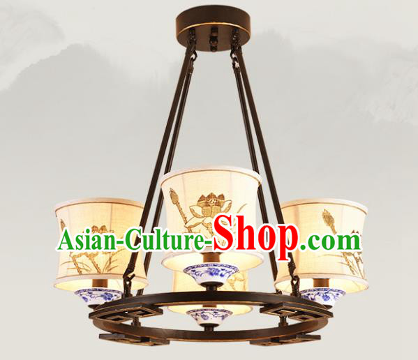 China Handmade Four-Lights Ceiling Lanterns Traditional Chinese Painting Lotus Palace Lantern Ancient Lanterns