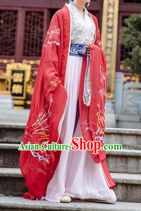 Ancient Chinese Han Dynasty Imperial Empress Embroidered Cloak Costume for Women