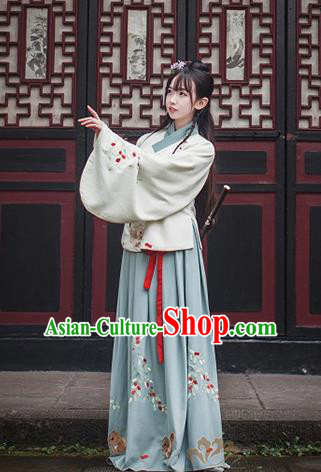 Ancient Traditional Chinese Ming Dynasty Princess Costume Embroidered Blouse and Skirt for Women