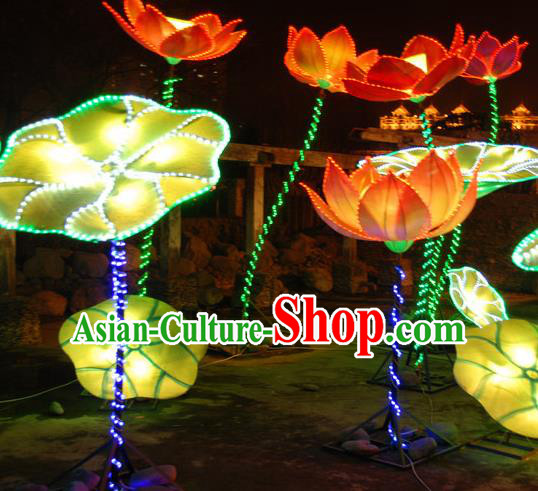 Handmade China Traditional New Year Lamplight Decorations LED Lamp Lotus Leaf Lanterns