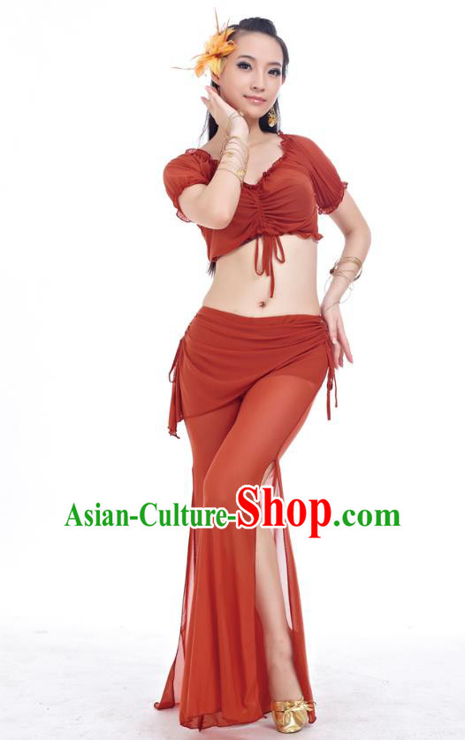 Indian Traditional Belly Dance Rufous Costume India Oriental Dance Clothing for Women