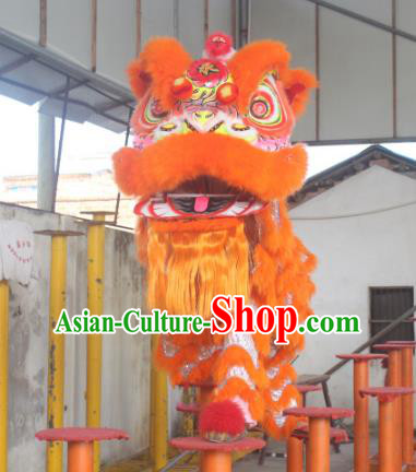 Top Grade Chinese Traditional Orange Wool Lion Head Professional Lion Dance Costumes Complete Set