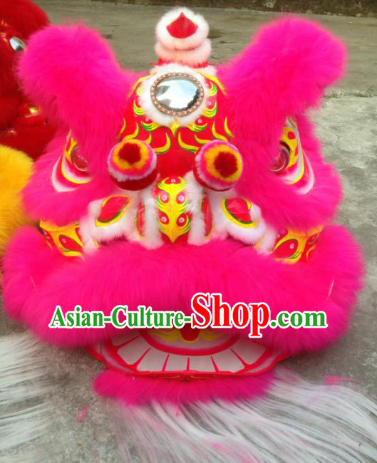 Chinese Traditional Professional Rosy Wool Lion Dance Costumes Celebration and Parade Lion Head Complete Set