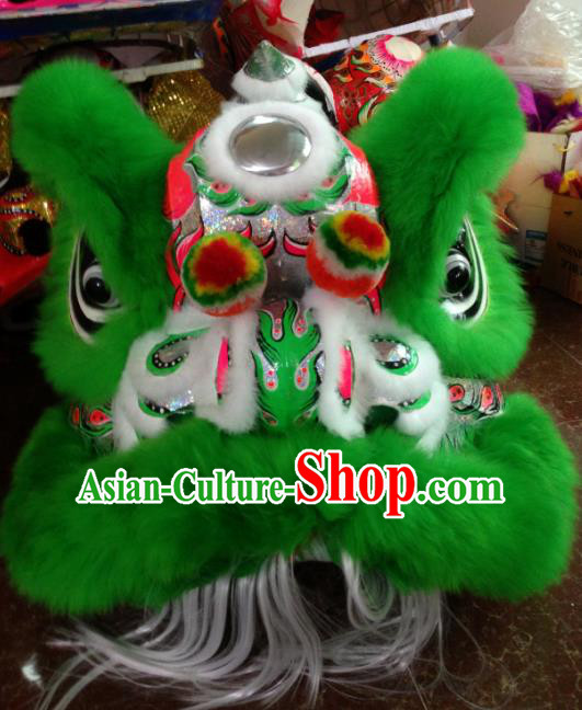 Chinese Traditional Professional Wool Lion Dance Costumes Celebration and Parade Green Lion Head Complete Set