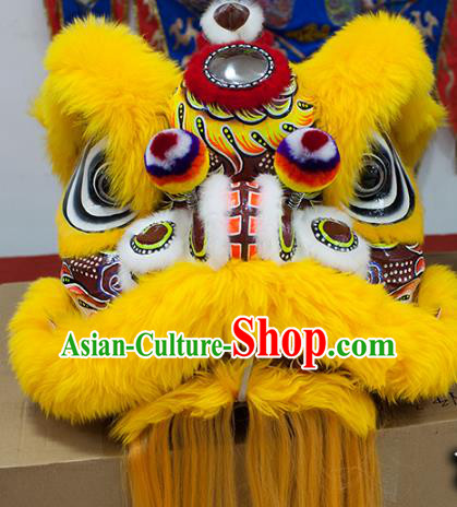 Chinese Traditional Parade Yellow Wool Lion Head Professional Celebration Lion Dance Costumes Complete Set