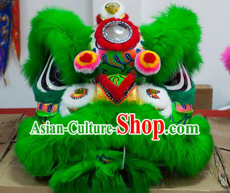 Chinese Traditional Parade Green Wool Lion Head Professional Celebration Lion Dance Costumes Complete Set