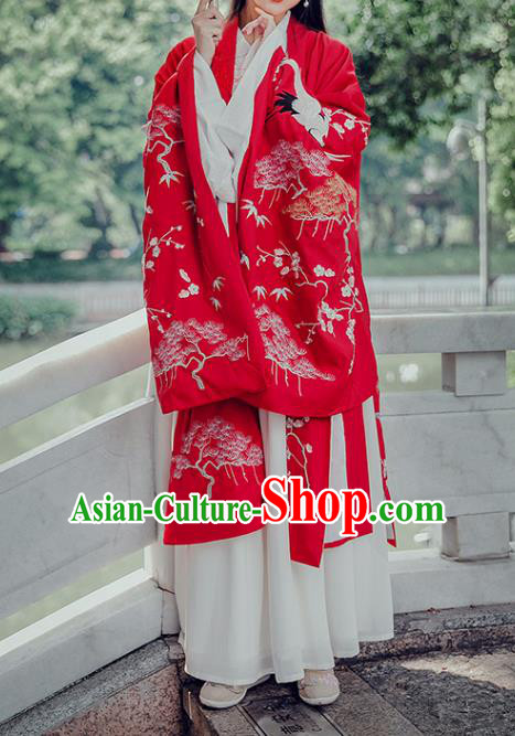 Traditional Chinese Ancient Wedding Costume Ming Dynasty Princess Embroidered Hanfu Cloak for Women