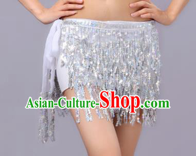 Indian Traditional Belly Dance White Sequin Waist Scarf Waistband India Raks Sharki Belts for Women
