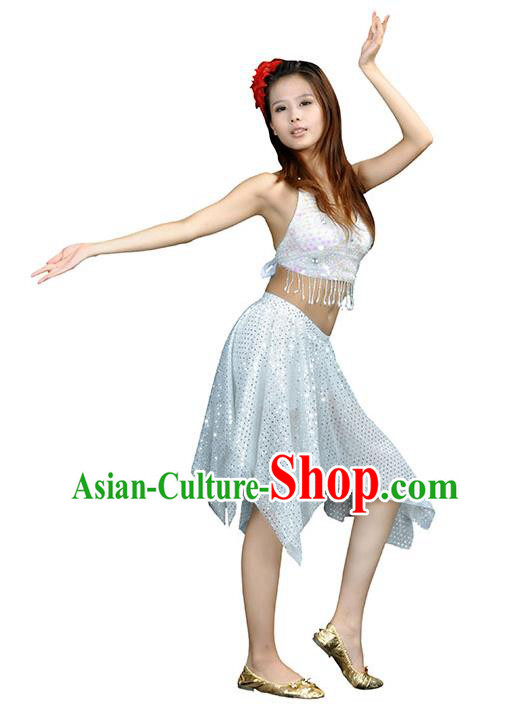 Traditional Indian Belly Dance White Sequin Clothing India Oriental Dance Costume for Women