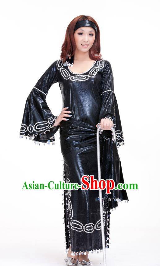 Traditional Romany Performance Black Dress Oriental Dance Belly Dance Costume for Women