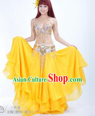 Traditional Indian Bollywood Belly Dance Yellow Dress India Oriental Dance Costume for Women