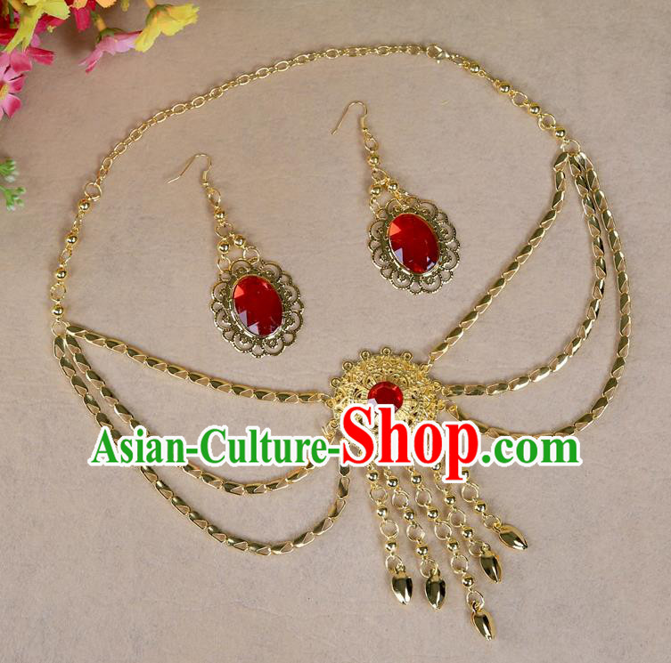 Indian Traditional Belly Dance Hair Accessories Hair Clasp and Earrings for Women