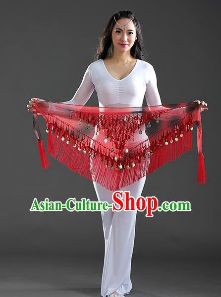 Indian Belly Dance Red Sequin Fichu Scarf Belts India Raks Sharki Waistband for Women
