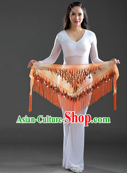 Indian Belly Dance Orange Sequin Fichu Scarf Belts India Raks Sharki Waistband for Women