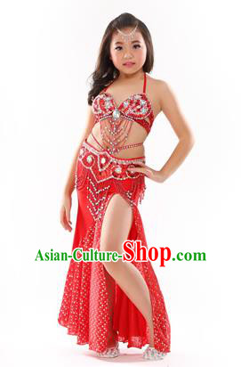 Traditional Indian Children Performance Oriental Dance Red Dress Belly Dance Costume for Kids