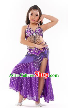 Traditional Indian Children Performance Oriental Dance Purple Dress Belly Dance Costume for Kids
