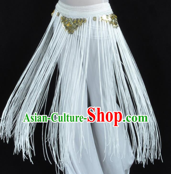 Indian Belly Dance White Tassel Waist Chain Belts India Raks Sharki Waistband for Women