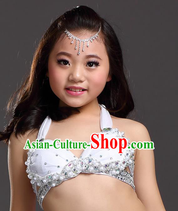 Indian Belly Dance White Brassiere Asian India Oriental Dance Costume for Kids