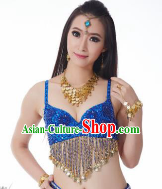 Indian Belly Dance Flowers Royalblue Brassiere Asian India Oriental Dance Costume for Women