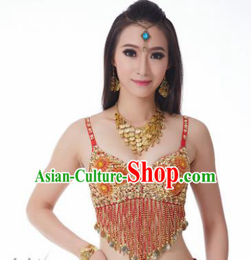 Indian Belly Dance Flowers Orange Brassiere Asian India Oriental Dance Costume for Women