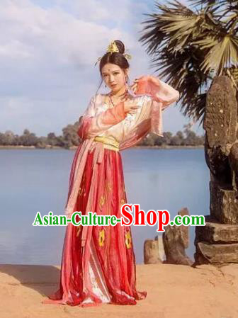 Traditional Chinese Ancient Tang Dynasty Palace Princess Embroidered Dress for Women