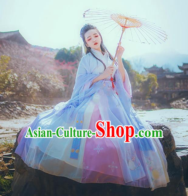 Chinese Ancient Jin Dynasty Princess Embroidered Costumes Cardigan Complete Set for Women