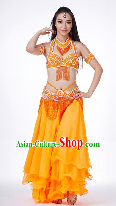 Traditional Oriental Dance Costume Indian Belly Dance Orange Dress for Women