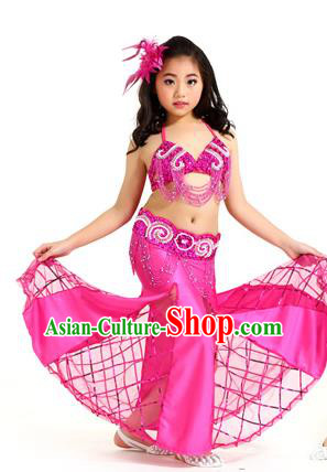 Traditional Children Oriental Bollywood Dance Costume Indian Belly Dance Rosy Dress for Kids