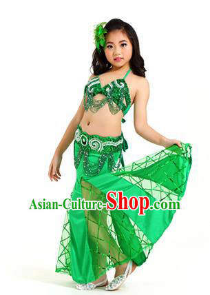Traditional Children Oriental Bollywood Dance Costume Indian Belly Dance Green Dress for Kids