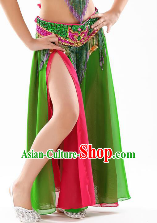 Traditional Indian Children Stage Dance Green Skirt Belly Dance Costume for Kids