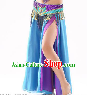 Traditional Indian Children Stage Dance Blue Skirt Belly Dance Costume for Kids