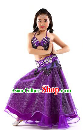 Traditional Indian Children Dance Performance Purple Dress Belly Dance Costume for Kids