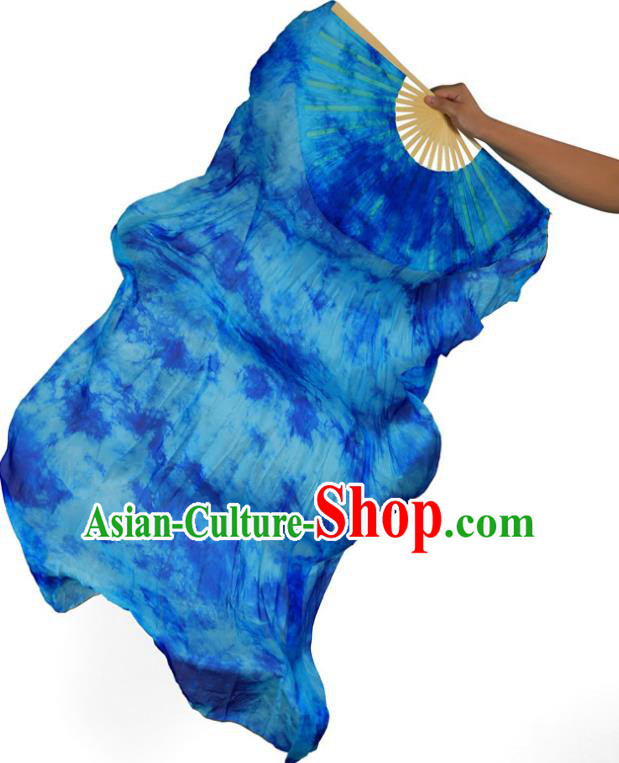 Indian Belly Dance Props Blue Silk Folding Fans Stage Performance Dance Fan for Women