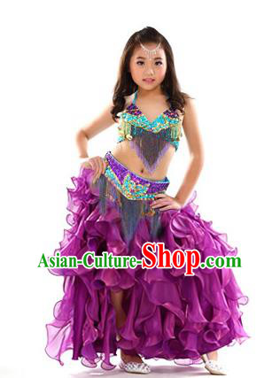 Asian Indian Belly Dance Costume Stage Performance Oriental Dance Purple Dress for Kids