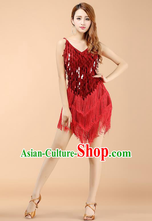 Top Grade Modern Dance Jazz Latin Dance Costume Classical Dance Red Sequin Dress for Women