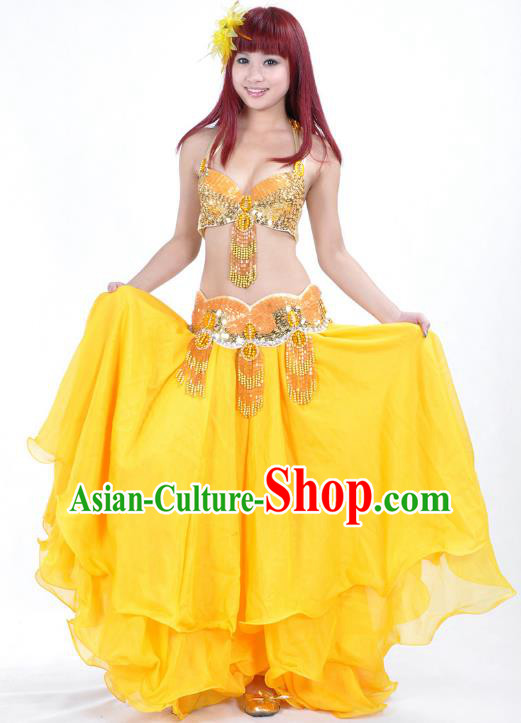 Indian Belly Dance Performance Yellow Dress Traditional India Oriental Dance Costume for Women