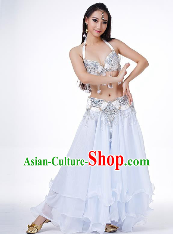 Indian Belly Dance Performance Costume Traditional India Oriental Dance White Dress for Women