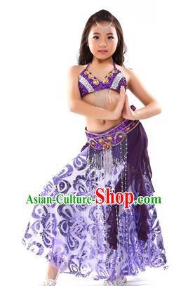 Top Indian Belly Dance Purple Dress India Traditional Oriental Dance Performance Costume for Kids