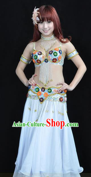 Indian Traditional Belly Dance Performance Costume Classical Oriental Dance White Dress for Women