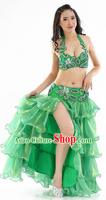 Indian Traditional Belly Dance Performance Green Dress Classical Oriental Dance Costume for Women