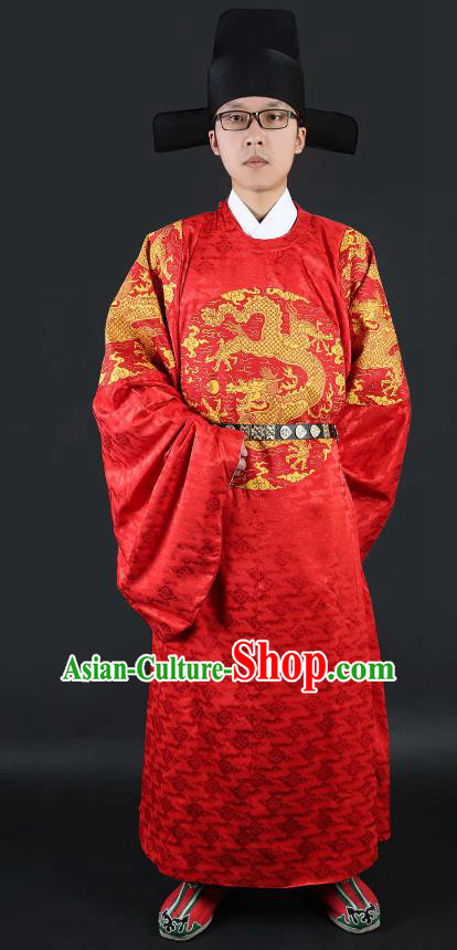 Ancient Chinese Ming Dynasty Minister Costume Red Gwanbok for Men