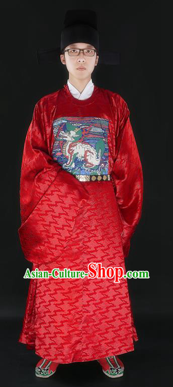 Ancient Chinese Ming Dynasty Prime Minister Gwanbok Costume and Headwear Complete Set for Men