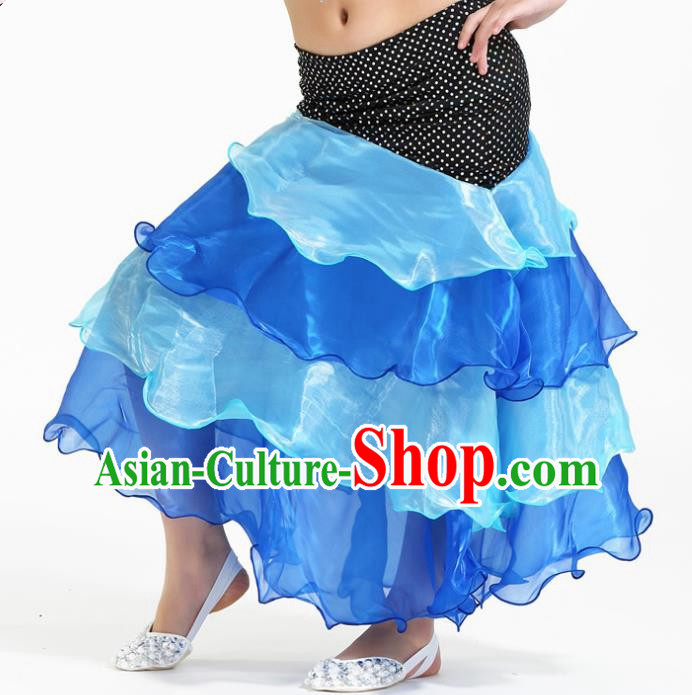 Asian Indian Belly Dance Blue Skirt Stage Performance Oriental Dance Clothing for Kids