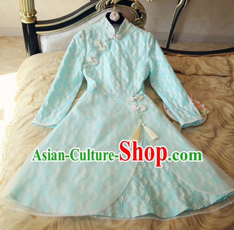 Traditional Ancient Chinese Young Women Cheongsam Dress Republic of China Tangsuit Stand Collar Blouse Dress Tang Suit Clothing
