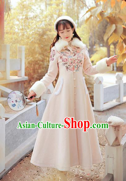 Traditional Chinese National Costume Embroidered Tangsuit Coat Wool Dust Coat for Women