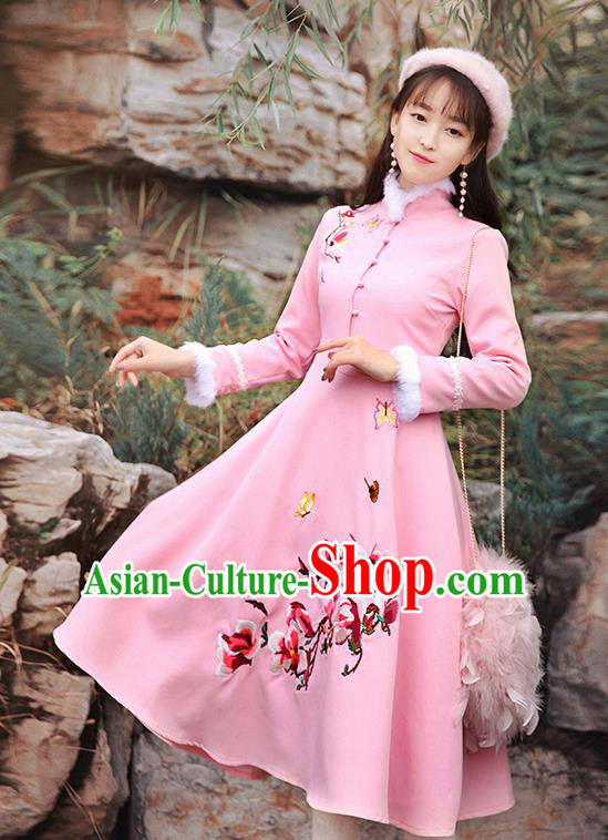 Traditional Chinese National Qipao Dress Tangsuit Embroidered Flowers Cheongsam Clothing for Women