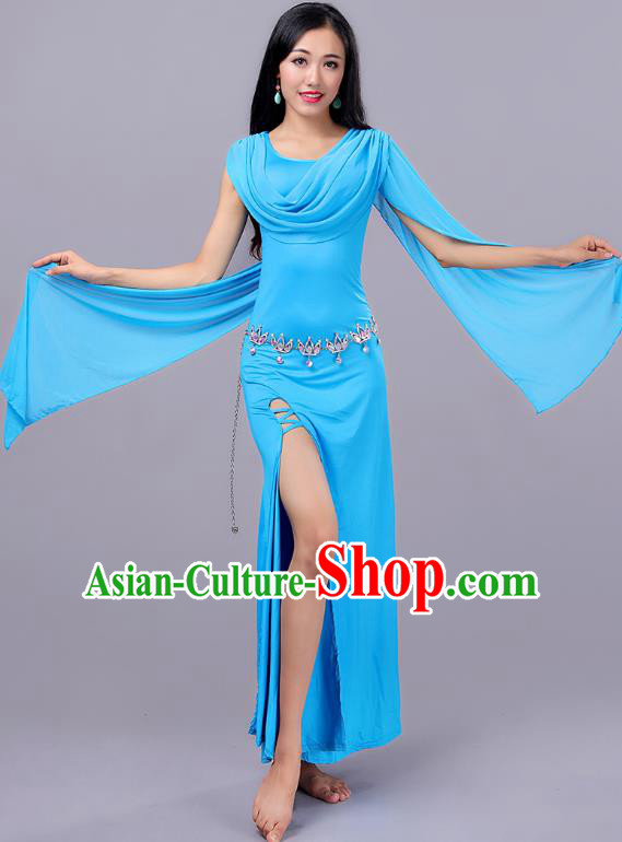 Asian Indian Belly Dance Blue Dress Stage Performance Oriental Dance Clothing for Women