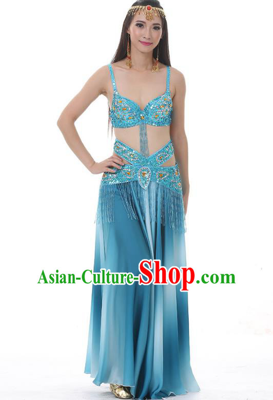 Traditional Bollywood Belly Dance Gradient Blue Dress Indian Oriental Dance Costume for Women