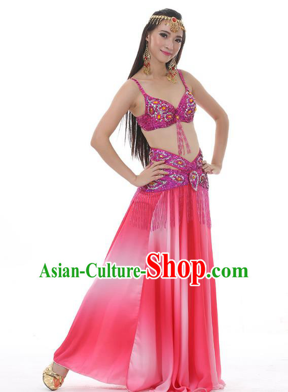 Traditional Bollywood Belly Dance Gradient Rosy Dress Indian Oriental Dance Costume for Women