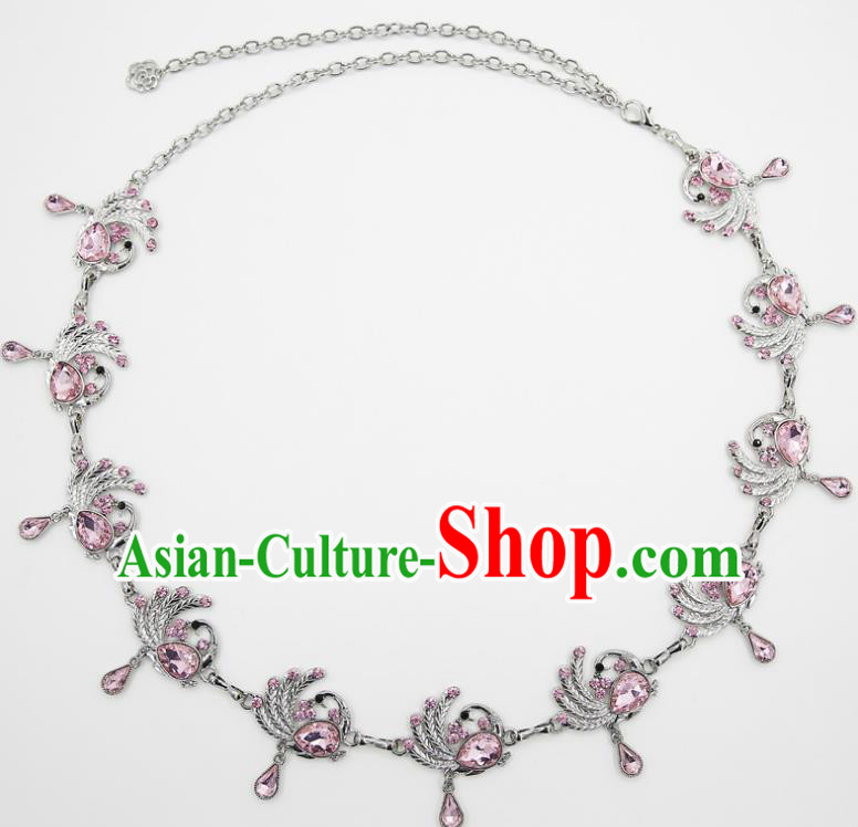 Indian Belly Dance Pink Crystal Peacock Waist Chain Accessories Waistband India Raks Sharki Belts for Women